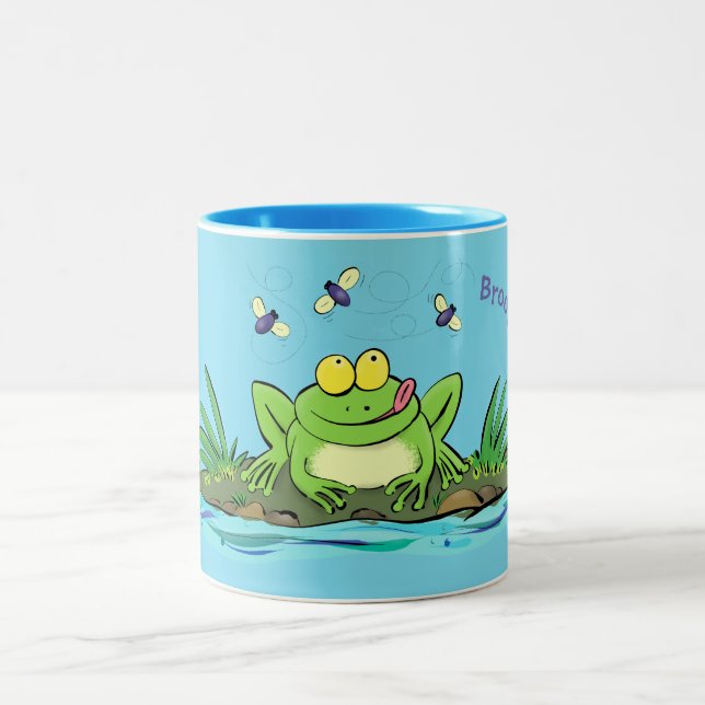 Tasse 2 Couleurs Caricature de grenouille vert mignon (Centre)