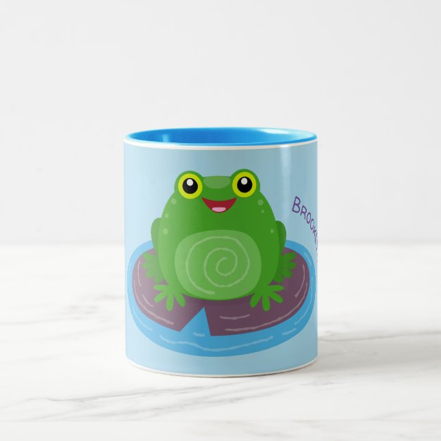 Tasse 2 Couleurs Caricature de grenouille verte mignonne (Centre)