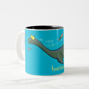 Tasse 2 Couleurs Caricature de plesiosaure, monstre marin mignon et