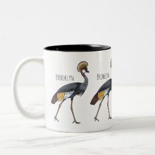 Tasse 2 Couleurs Caricature d'oiseau de grue couronné gris
