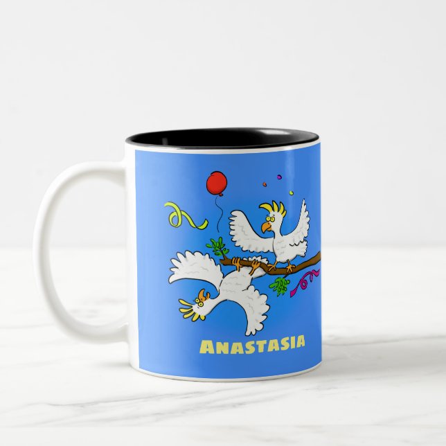 Tasse 2 Couleurs Caricature d'oiseaux de cockatoo amusante (Gauche)