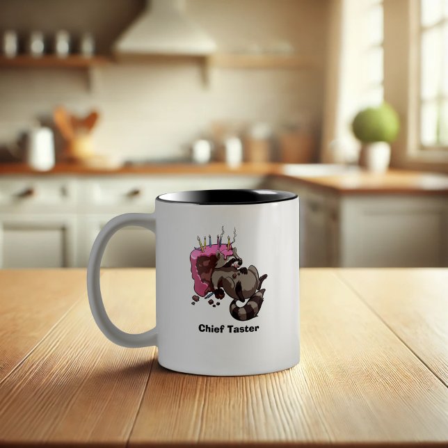 Tasse 2 Couleurs Caricature Greedy Raccoon Cake Thief Avec Légende (Créateur téléchargé)