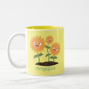Tasse 2 Couleurs Caricature joli tournesol souriant illustration