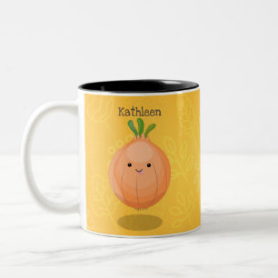 Tasse 2 Couleurs Caricature vert oignon brun joli