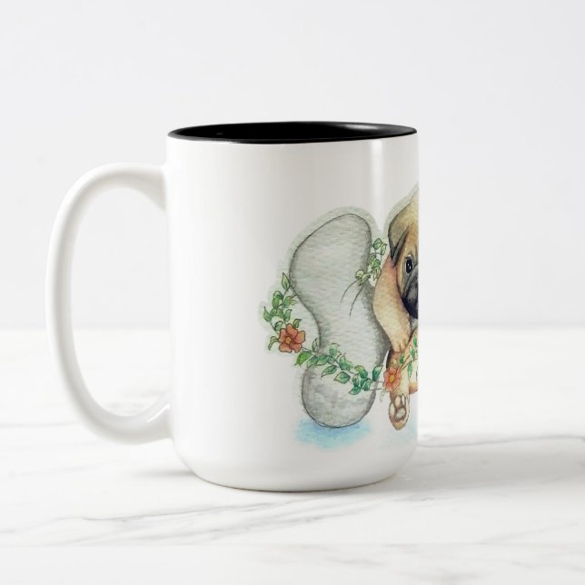 Tasse 2 Couleurs carlin, aquarelle, animal (Gauche)