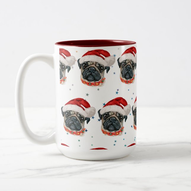 Tasse 2 Couleurs Carlin Chien race Étoiles de Noël (Gauche)