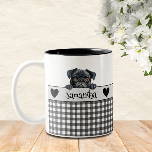 Tasse 2 Couleurs Carlin d'aquarelle maman chien personnalisé