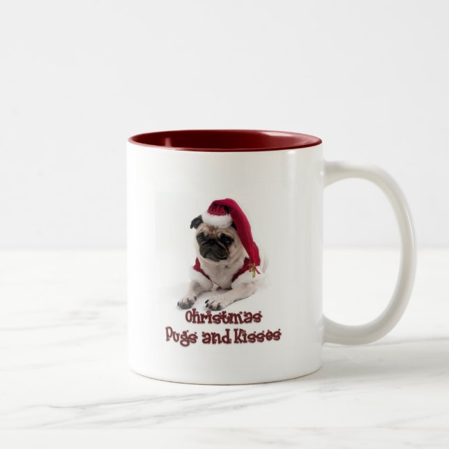 Tasse 2 Couleurs Carlins et baisers de Noël (Droit)