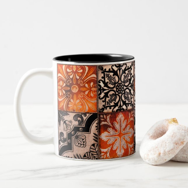 Tasse 2 Couleurs Carreaux de tangerine (Avec donut)