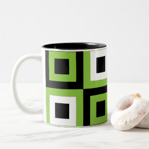 Tasse 2 Couleurs Carrés géométriques verts blancs noirs