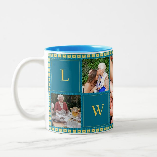Tasse 2 Couleurs Carrés pixelés en bleu. Photo de famille (Gauche)