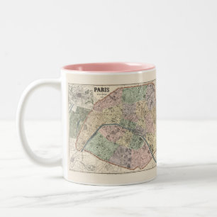 Tasse 2 Couleurs Carte ancienne de Paris France 1878