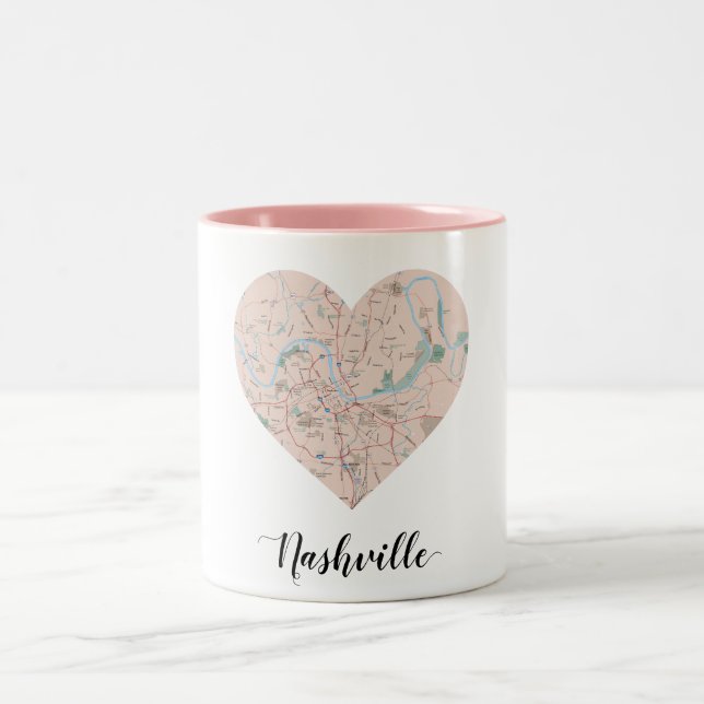 Tasse 2 Couleurs Carte de coeur de Nashville (Centre)