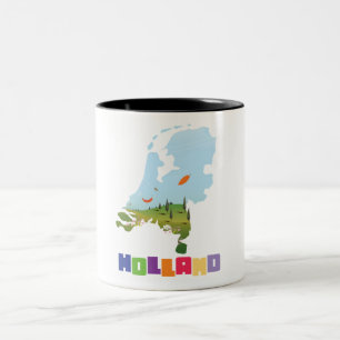 Tasse 2 Couleurs carte de Hollande en caricature
