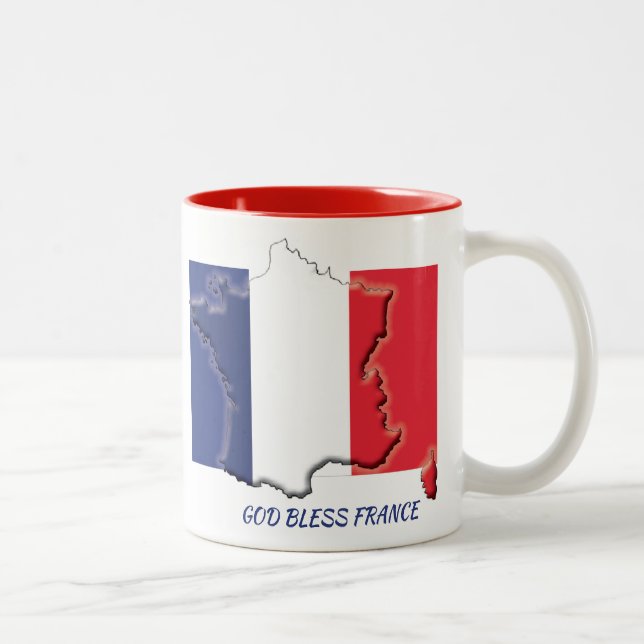 Tasse 2 Couleurs CARTE DRAPEAU FRANCE Écriture Customisée Blanc (Droit)