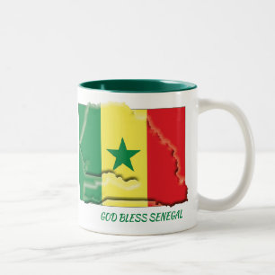 Tasse 2 Couleurs CARTE DU DRAPEAU DU SÉNÉGAL Écriture Customisée