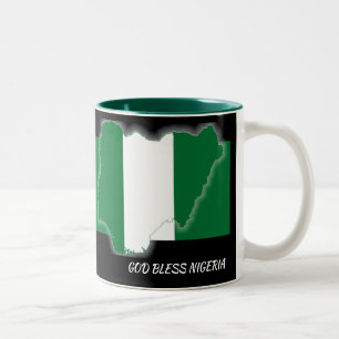 Tasse 2 Couleurs CARTE DU DRAPEAU NIGERIA Écriture Customisée