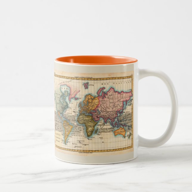 Tasse 2 Couleurs Carte du monde 1700s Antique Continents (Droit)