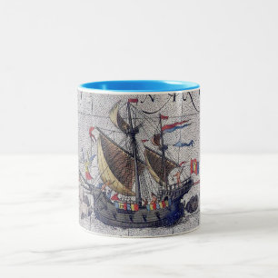 Tasse 2 Couleurs Carte du monde des grands navires du Pacifique