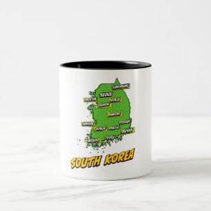 Tasse 2 Couleurs Carte illustrée de la Corée du Sud dans le style P