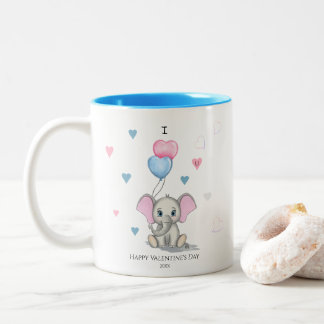 Tasse 2 Couleurs Cartoon Eléphant mignon | Personnalisé Valentine's