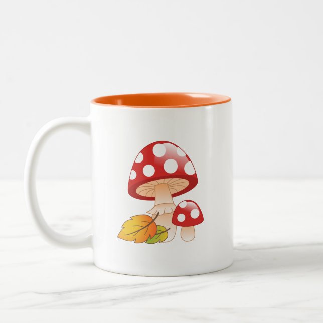 Tasse 2 Couleurs Casquette rouge Toadstool Champignons et Feuilles (Gauche)