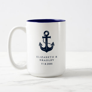 Tasse 2 Couleurs Célébration de mariage maritime élégant monogramme