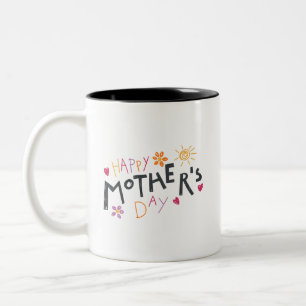 Tasse 2 Couleurs Célébrez une Fête des Mères Simple et Heureuse Cœu