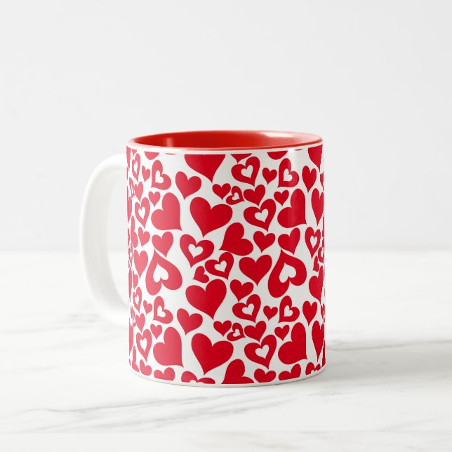 Tasse 2 Couleurs Céramique café Mug-Valentine Coeurs (Devant gauche)