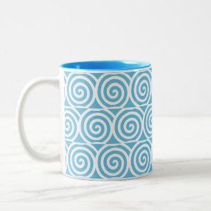 Tasse 2 Couleurs Cercles tourbillonnants sur Turquoise & Blanc