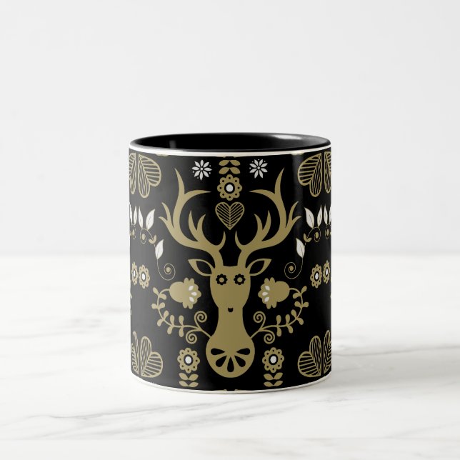 Tasse 2 Couleurs Cerf d'art populaire scandinave (Centre)