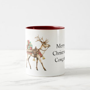 Tasse 2 Couleurs Cerf de Noël occidental rouge vert