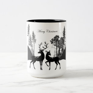 Tasse 2 Couleurs Cerfs en silhouette noir et blanc