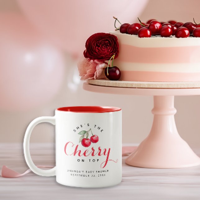Tasse 2 Couleurs Cerise sur le Baby shower Coquette (Cherry Themed Baby Shower Mug)