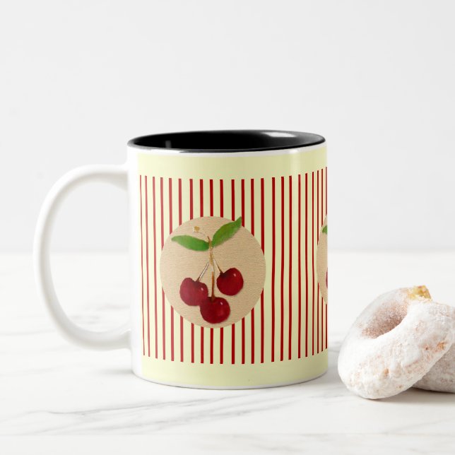 Tasse 2 Couleurs Cerises et rubans (Avec donut)