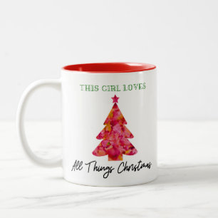 Tasse 2 Couleurs Cette fille aime l'arbre rouge de Noël