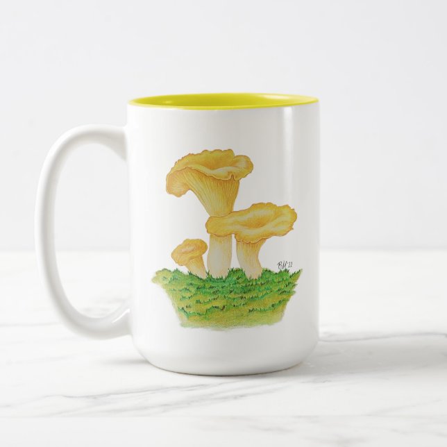 Tasse 2 Couleurs Champignons Chanterelle dessinés à la main (Gauche)