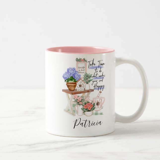 Tasse 2 Couleurs Charming Gardener Floral Prénom (Droit)