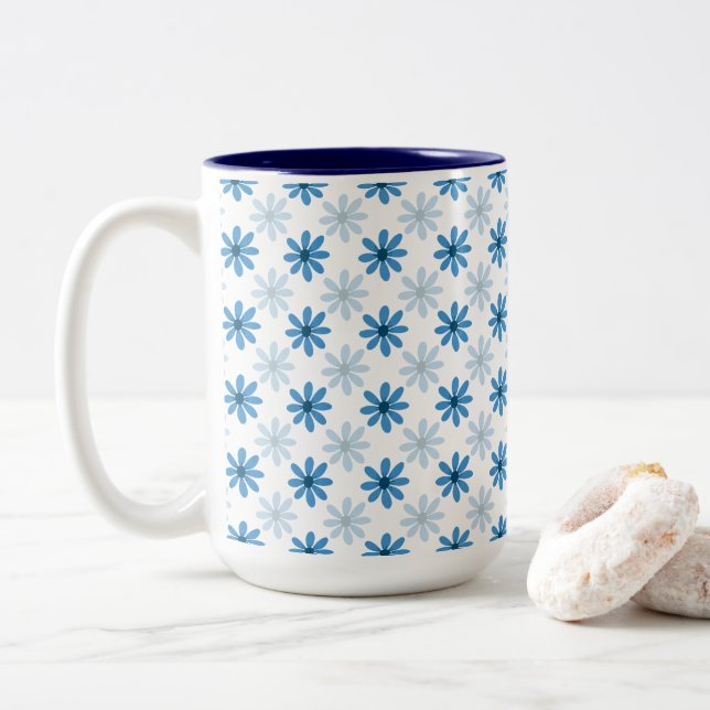 Tasse 2 Couleurs Charming Modern Blue Blossom (Avec donut)