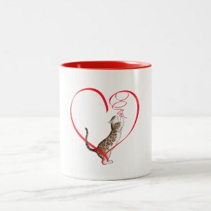Tasse 2 Couleurs Chat avec un coeur de ruban