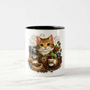 Tasse 2 Couleurs Chat Barista Amoureux du Café