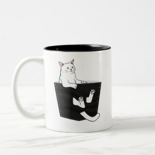 Tasse 2 Couleurs Chat blanc mignon assis dans une poche