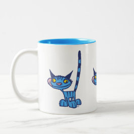 Tasse 2 Couleurs Chat cool de dessin bleu