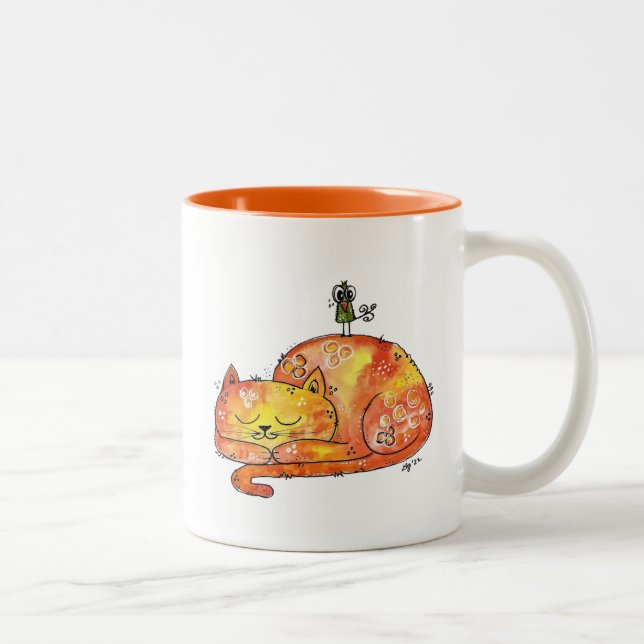 Tasse 2 Couleurs Chat couché blanc mignon (Droit)