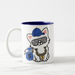 Tasse 2 Couleurs Chat de dessin animé Cool Cash