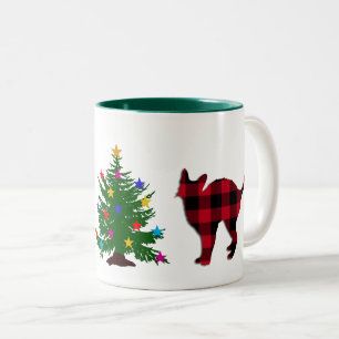 Tasse 2 Couleurs Chat de Noël Rouge et noir Buffalo Plaid, Arbre