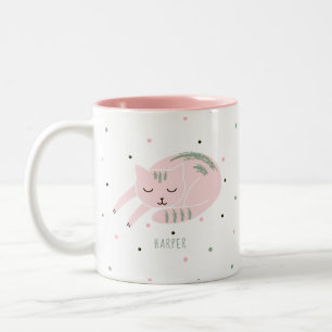 Tasse 2 Couleurs Chat dormant rose personnalisé