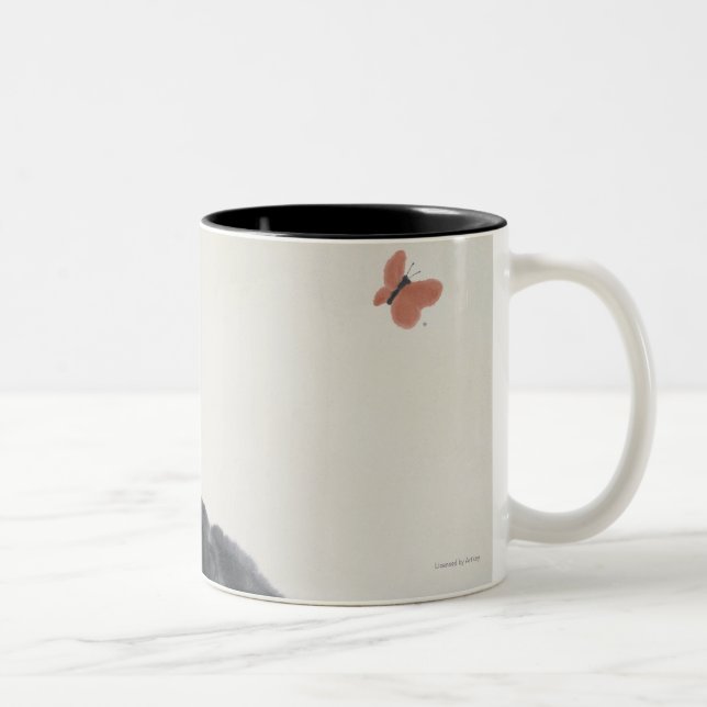 Tasse 2 Couleurs Chat et papillon (Droit)