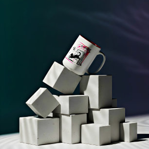 Tasse 2 Couleurs Chat Fantaisiste sous les Fleurs de Cerisier – Par