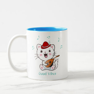 Tasse 2 Couleurs Chat Kitty Barde Chanteuse avec Mandoline